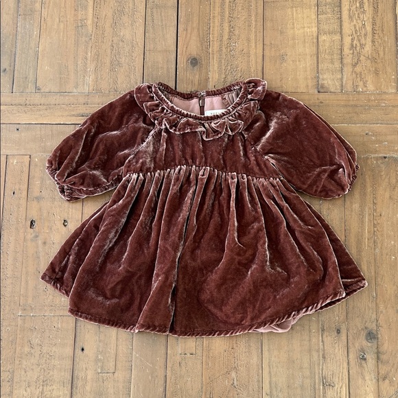 Noralee Other - Girls Velvet Ruffle Neck Dress - Rust Brown